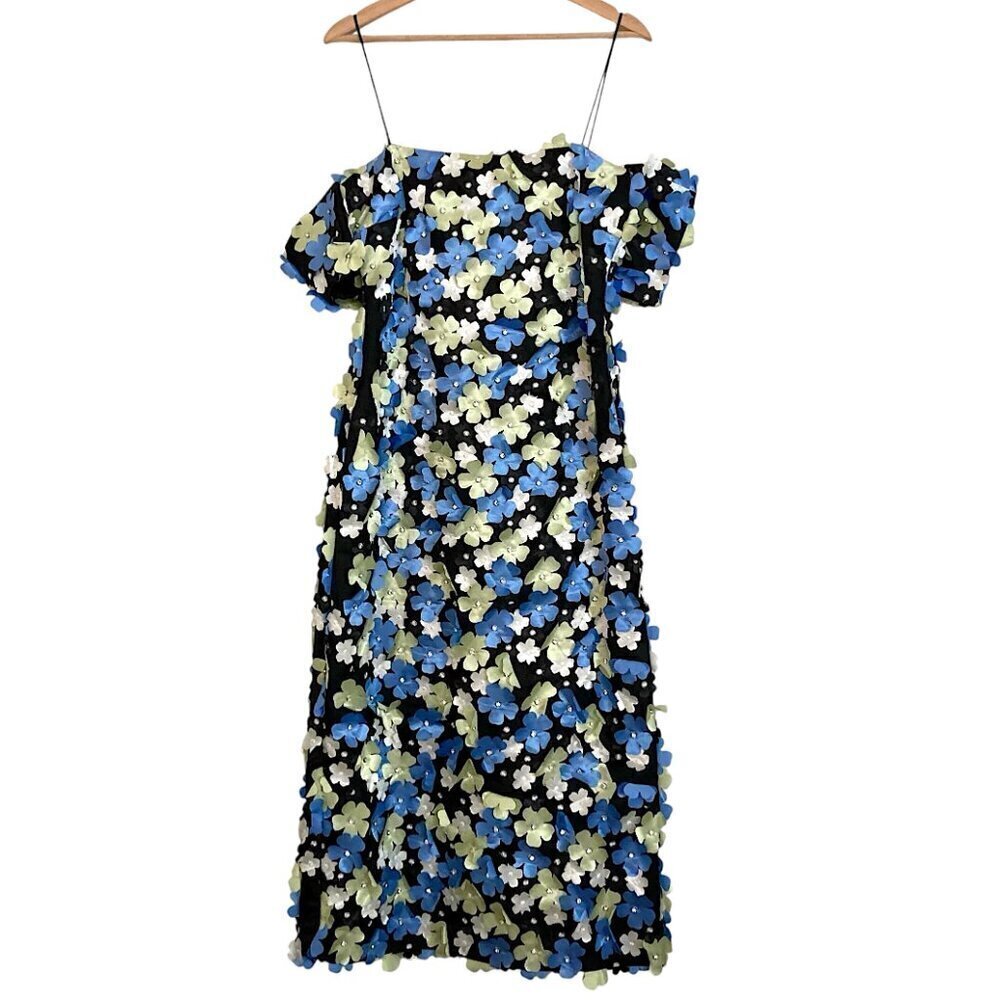 STINE GOYA Beilula Off Shoulder 3D Flower Midi Dress Crystal Garden Blue Denmark - Picture 7 of 16